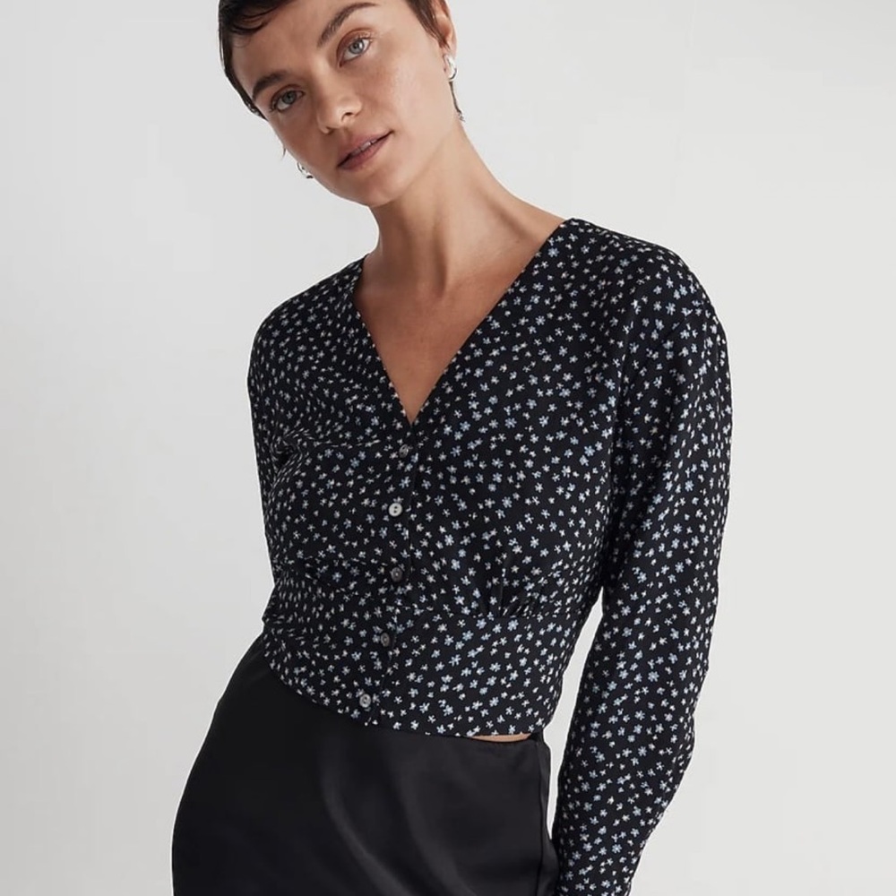 Madewell Women’s Black Floral Blouse NWOT
